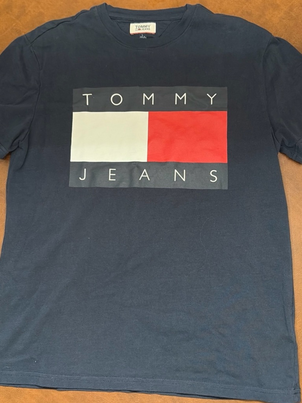 Tommy Hilfiger Navy Tee with Red & White Logo Block